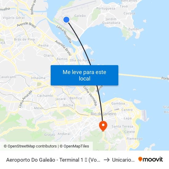 Aeroporto Do Galeão - Terminal 1 ✈ (Volta) to Unicarioca map