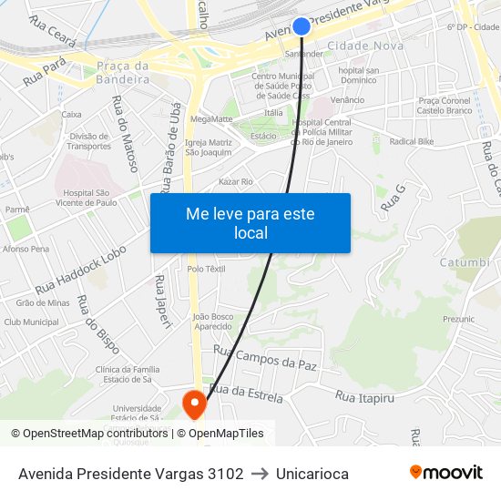 Avenida Presidente Vargas 3102 to Unicarioca map