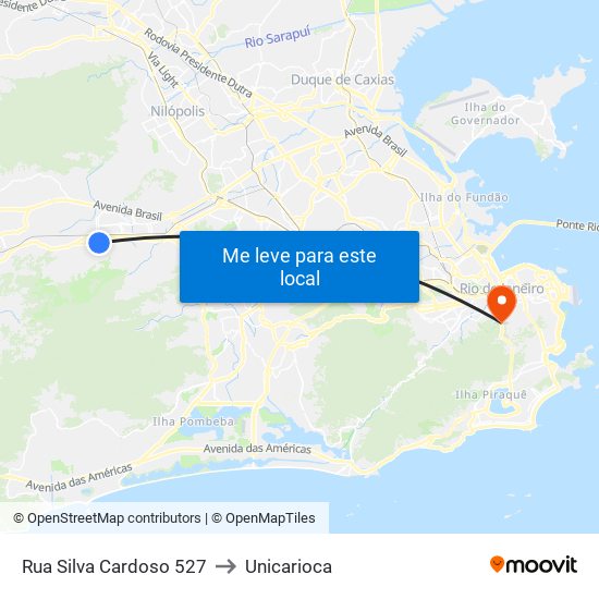 Rua Silva Cardoso 527 to Unicarioca map