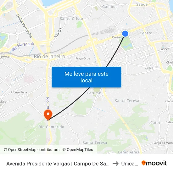 Avenida Presidente Vargas | Campo De Santana - Pista Central to Unicarioca map
