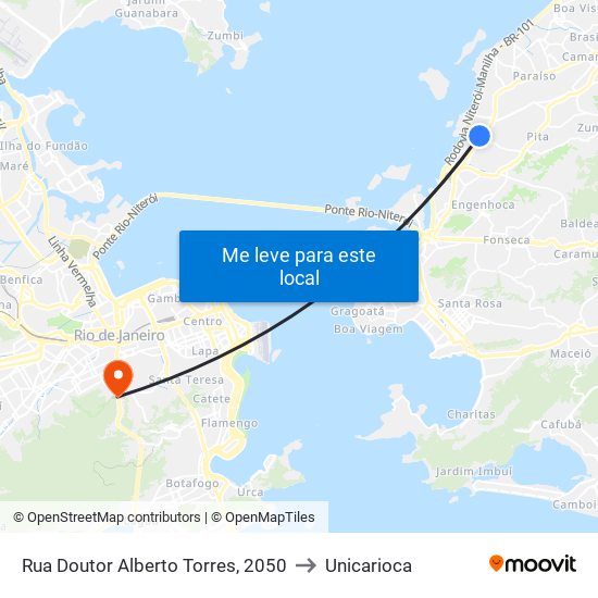 Rua Doutor Alberto Torres, 2050 to Unicarioca map