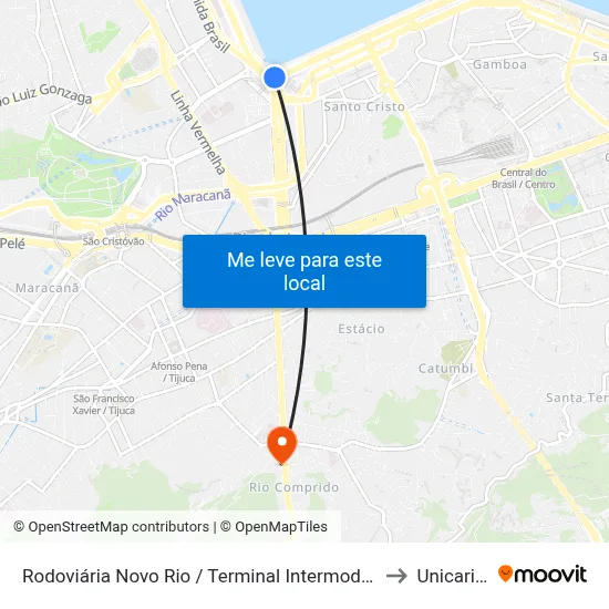 Rodoviária Novo Rio / Terminal Intermodal Gentileza to Unicarioca map