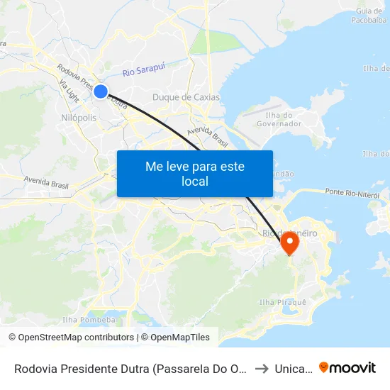 Rodovia Presidente Dutra (Passarela Do Oásis/Coelho Da Rocha) to Unicarioca map