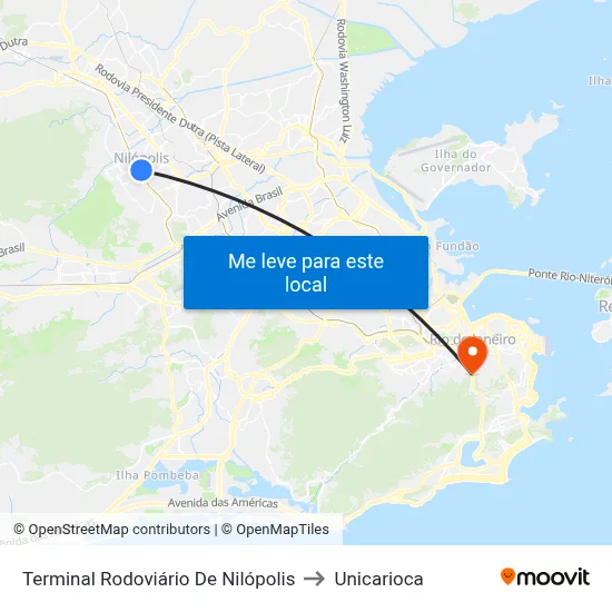 Terminal Rodoviário De Nilópolis to Unicarioca map
