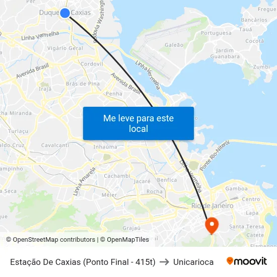 Estação De Caxias (Ponto Final - 415t) to Unicarioca map