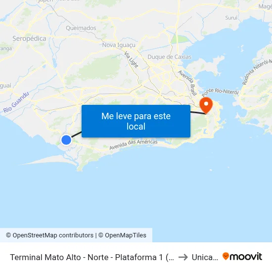 Terminal Mato Alto - Norte - Plataforma 1 (Linhas 853, 872 E 883) to Unicarioca map