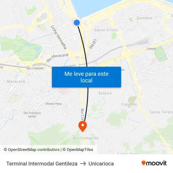 Terminal Intermodal Gentileza to Unicarioca map