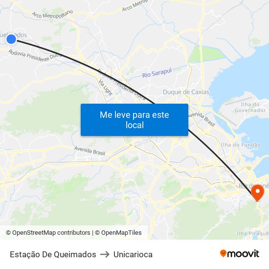 Estação De Queimados to Unicarioca map