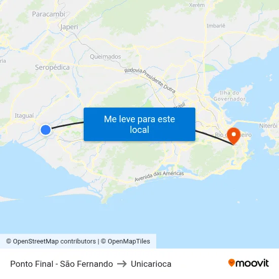 Ponto Final - São Fernando to Unicarioca map