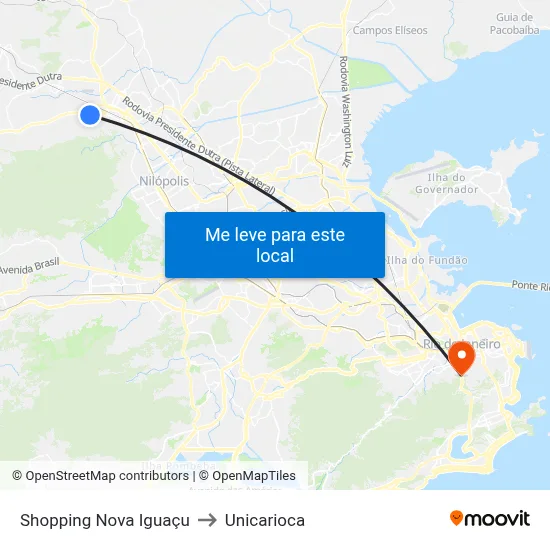 Shopping Nova Iguaçu to Unicarioca map