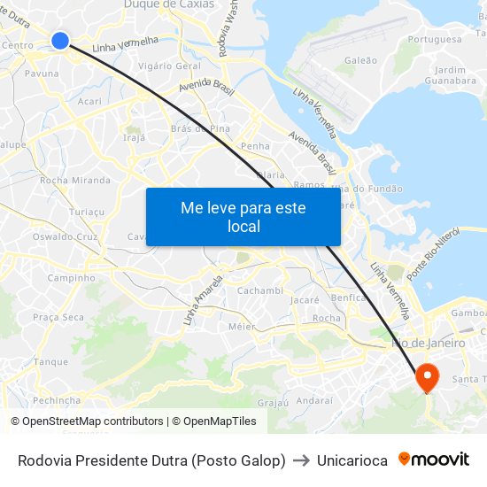 Rodovia Presidente Dutra (Posto Galop) to Unicarioca map