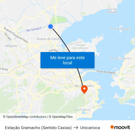 Estação Gramacho (Sentido Caxias) to Unicarioca map