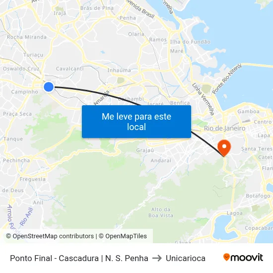 Ponto Final - Cascadura | N. S. Penha to Unicarioca map