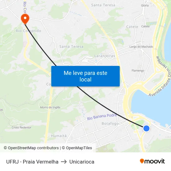 UFRJ - Praia Vermelha to Unicarioca map