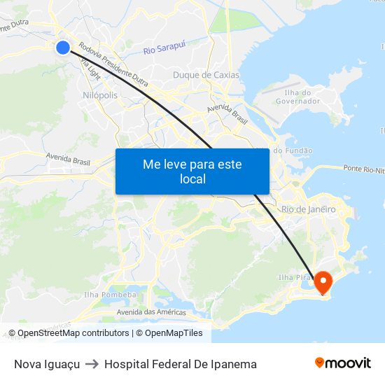 Nova Iguaçu to Hospital Federal De Ipanema map