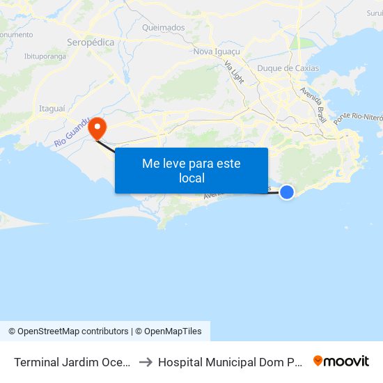 Terminal Jardim Oceânico to Hospital Municipal Dom Pedro II map