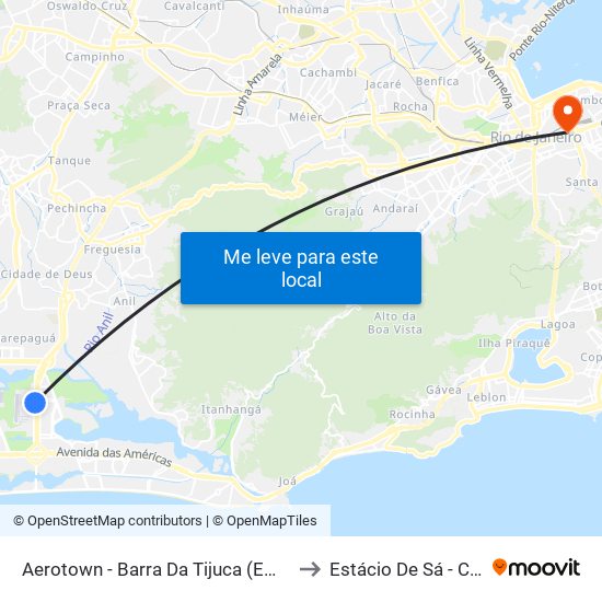 Aerotown - Barra Da Tijuca (Embarque E Desembarque - 1001) to Estácio De Sá - Campus Praça Onze map