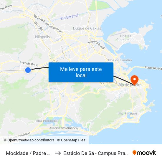 Mocidade / Padre Miguel to Estácio De Sá - Campus Praça Onze map