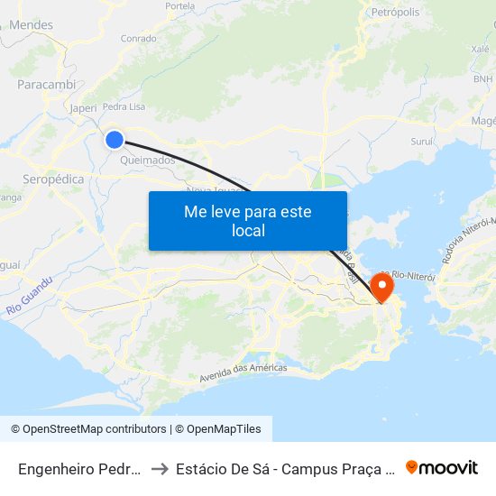 Engenheiro Pedreira to Estácio De Sá - Campus Praça Onze map