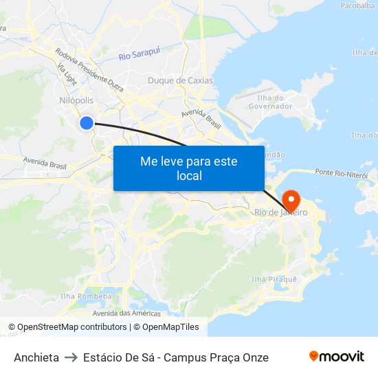 Anchieta to Estácio De Sá - Campus Praça Onze map