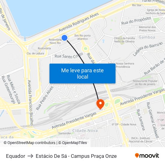 Equador to Estácio De Sá - Campus Praça Onze map