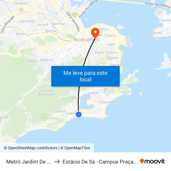 Metrô Jardim De Alah to Estácio De Sá - Campus Praça Onze map