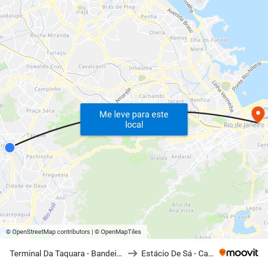 Terminal Da Taquara - Bandeira Brasil (Linhas Externas) to Estácio De Sá - Campus Praça Onze map