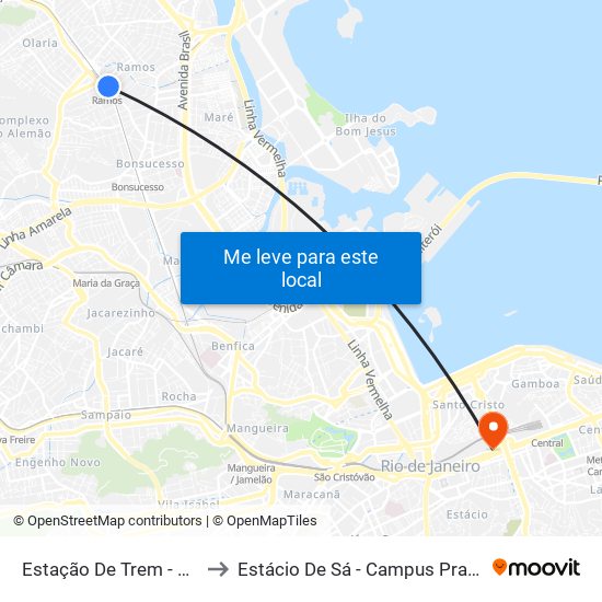 Estação De Trem - Ramos to Estácio De Sá - Campus Praça Onze map