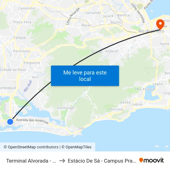 Terminal Alvorada - Plat. C to Estácio De Sá - Campus Praça Onze map