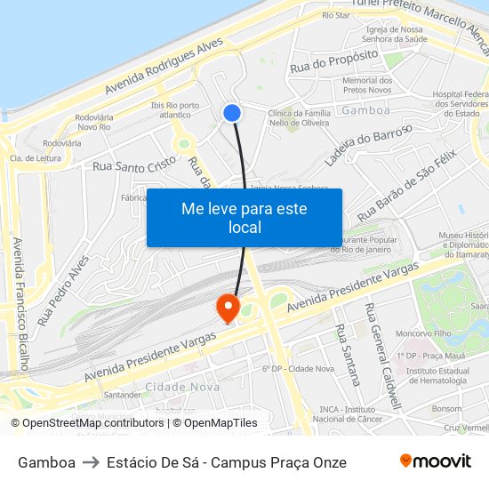 Gamboa to Estácio De Sá - Campus Praça Onze map