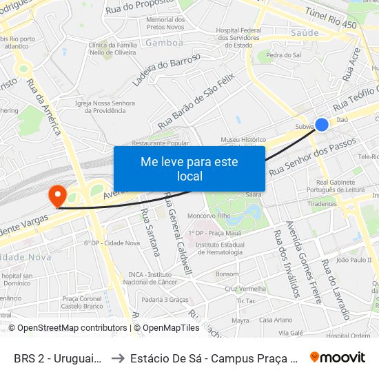 BRS 2 - Uruguaiana to Estácio De Sá - Campus Praça Onze map