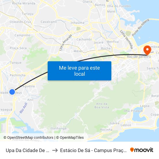 Upa Da Cidade De Deus to Estácio De Sá - Campus Praça Onze map