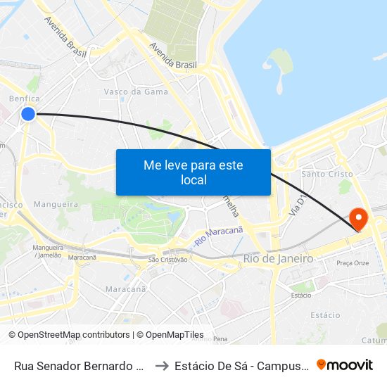 Rua Senador Bernardo Monteiro, 54 to Estácio De Sá - Campus Praça Onze map