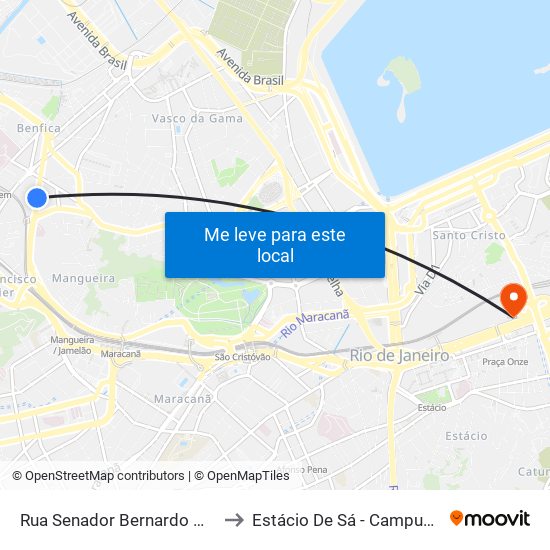 Rua Senador Bernardo Monteiro, 224 to Estácio De Sá - Campus Praça Onze map