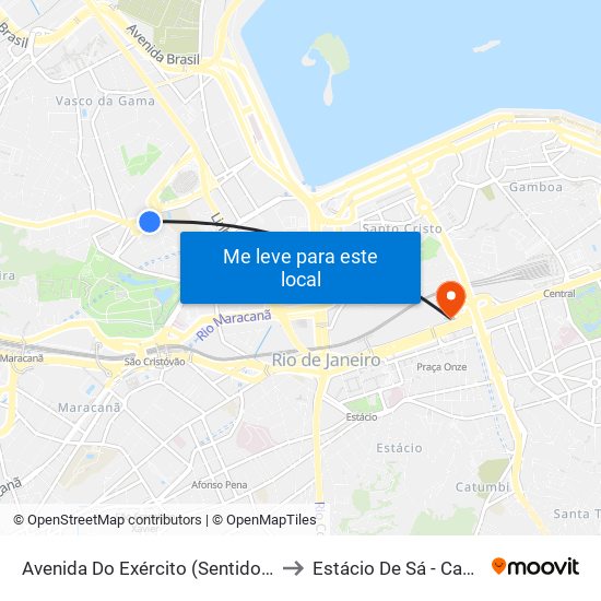 Avenida Do Exército (Sentido Centro / São Cristóvão) to Estácio De Sá - Campus Praça Onze map