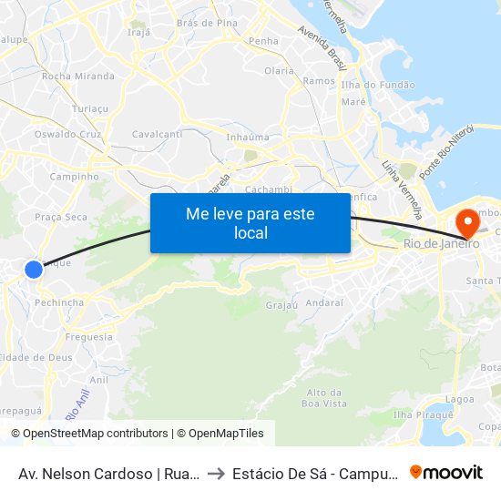 Av. Nelson Cardoso | Rua Lívio Barreto to Estácio De Sá - Campus Praça Onze map