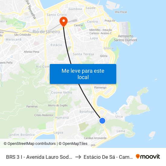 BRS 3 I - Avenida Lauro Sodre | Shopping Rio Sul to Estácio De Sá - Campus Praça Onze map