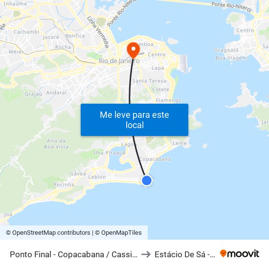 Ponto Final - Copacabana / Cassino Atlântico (Linhas 445, 456, 457 E 474) to Estácio De Sá - Campus Praça Onze map