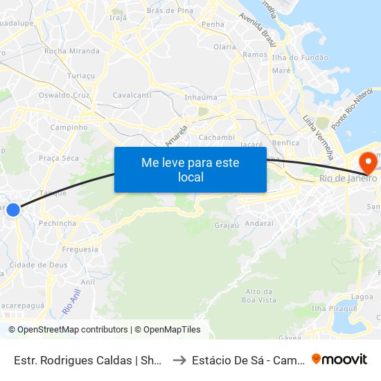 Estr. Rodrigues Caldas | Shopping Taquara Plaza to Estácio De Sá - Campus Praça Onze map