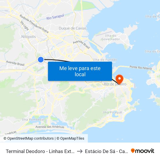 Terminal Deodoro - Linhas Externas (Sentido Vila Militar) to Estácio De Sá - Campus Praça Onze map