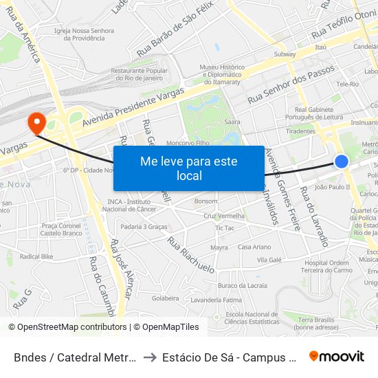 Bndes / Catedral Metropolitana to Estácio De Sá - Campus Praça Onze map