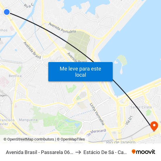 Avenida Brasil - Passarela 06 (Fiocruz | Vila Do João) to Estácio De Sá - Campus Praça Onze map