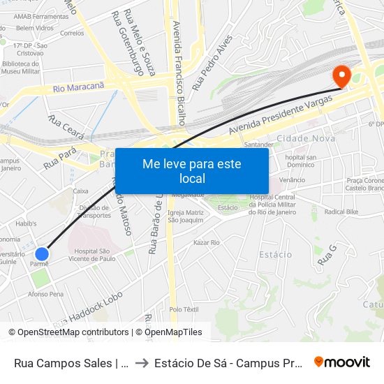 Rua Campos Sales | Parmê to Estácio De Sá - Campus Praça Onze map