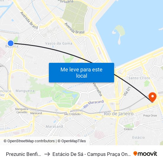 Prezunic Benfica to Estácio De Sá - Campus Praça Onze map