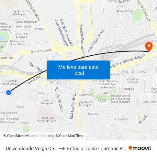 Universidade Veiga De Almeida to Estácio De Sá - Campus Praça Onze map