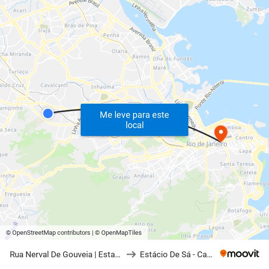 Rua Nerval De Gouveia | Estação De Trem De Quintino to Estácio De Sá - Campus Praça Onze map