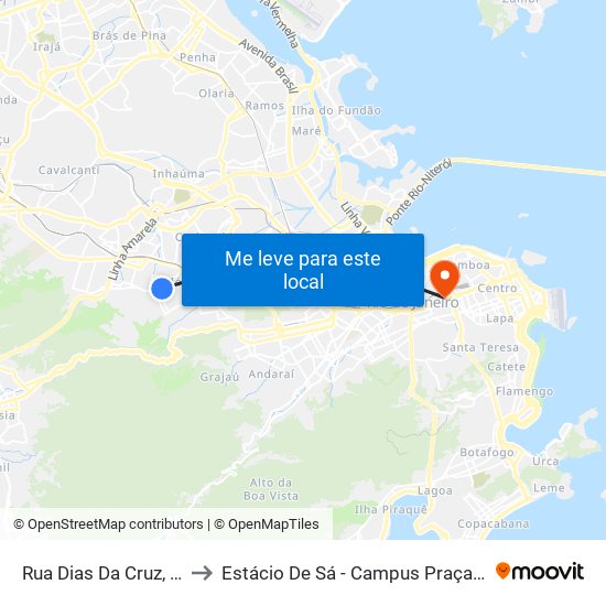 Rua Dias Da Cruz, 413 to Estácio De Sá - Campus Praça Onze map