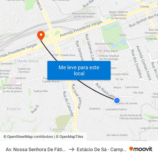 Av. Nossa Senhora De Fátima / R. Riachuelo to Estácio De Sá - Campus Praça Onze map