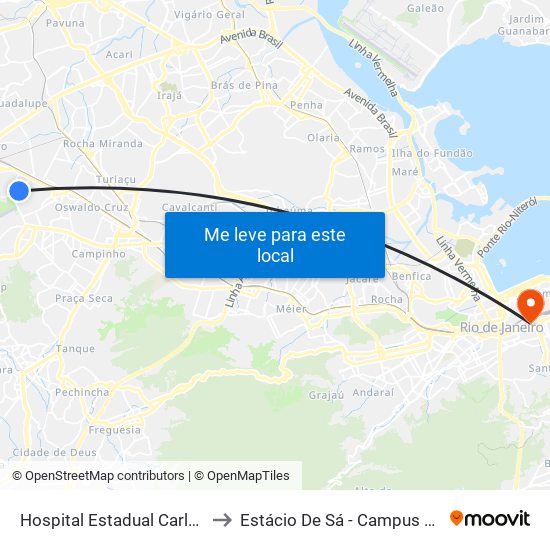 Hospital Estadual Carlos Chagas to Estácio De Sá - Campus Praça Onze map