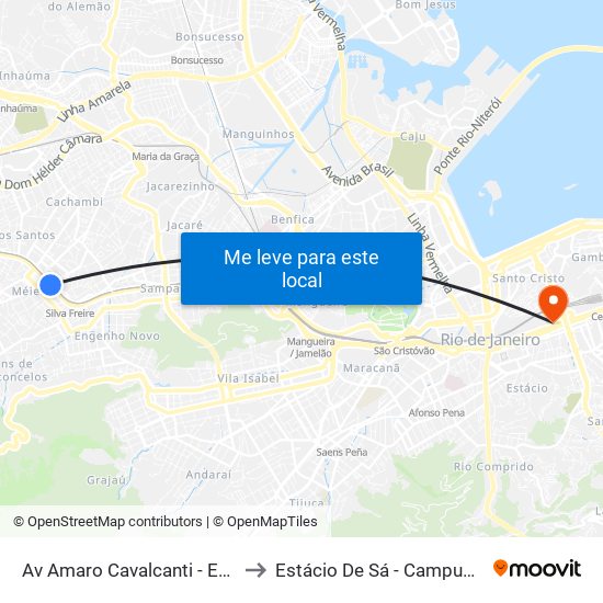 Av Amaro Cavalcanti - Estação Meier to Estácio De Sá - Campus Praça Onze map